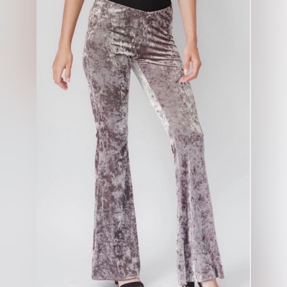 Band of Gypsies Crushed Velvet Helga Flare Pants Dusty Lavender Size XS